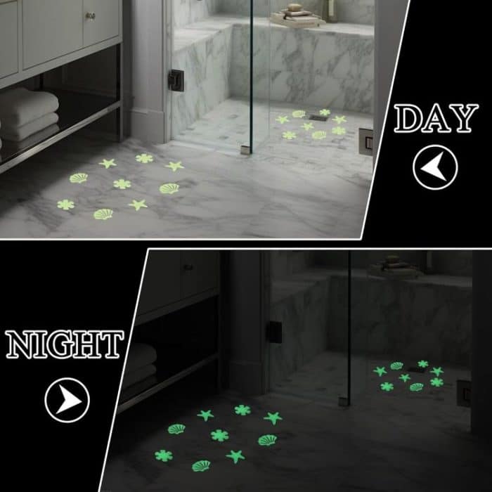 12pcs /Pack PEVA Self-Adhesive Glow-in-the-Dark Anti-Slip Stickers for Bathroom, Stairs, Floor, Strip 2x20cm, Strip 2x38cm, S-shape 1.3x18cm, Round 8cm, Round 10cm, Flower 8cm, Flower 10cm, Conch – Bild 4