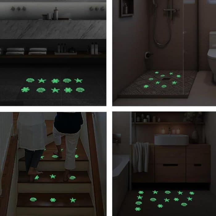 12pcs /Pack PEVA Self-Adhesive Glow-in-the-Dark Anti-Slip Stickers for Bathroom, Stairs, Floor, Strip 2x20cm, Strip 2x38cm, S-shape 1.3x18cm, Round 8cm, Round 10cm, Flower 8cm, Flower 10cm, Conch – Bild 5
