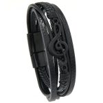 Men Braided Leather Bracelet with Musical Note Design, Magnetic Clasp Multi-Layer Wristband for Casual & Style