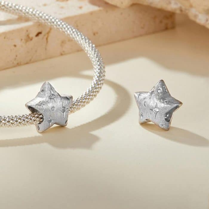 S925 Sterling Silver Platinum-Plated Five-Pointed Star Beads – Bild 4