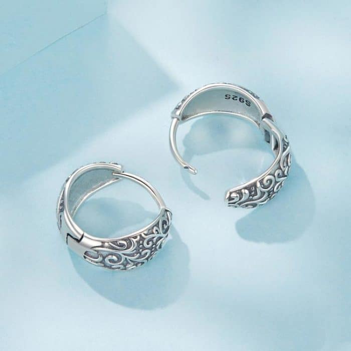 S925 Sterling Silver Oxidized Pattern Earrings – Bild 4
