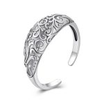 S925 Sterling Silver Oxidized Retro Pattern Open Adjustable Ring