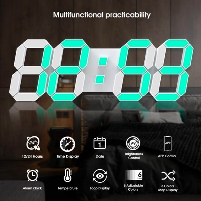 APP Remote Control 3D Led Wall Digital Color Clock Alarm /Date/Temp Display Wall & Table Clock, 22.5 x 9.4 x 2.2cm, 38.2 x 12.8 x 2.4cm – Bild 3