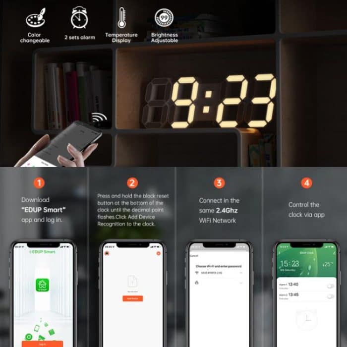 APP Remote Control 3D Led Wall Digital Color Clock Alarm /Date/Temp Display Wall & Table Clock, 22.5 x 9.4 x 2.2cm, 38.2 x 12.8 x 2.4cm – Bild 6