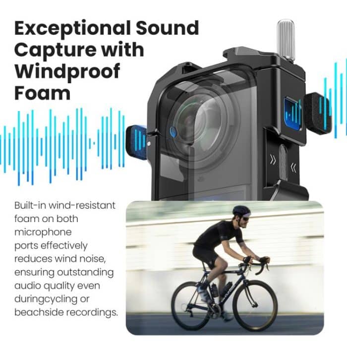 aMagisn Metal Cage for Insta360 X5 Wind Noise Reduction, Shockproof Mount with Dual Cold Shoe – Bild 5