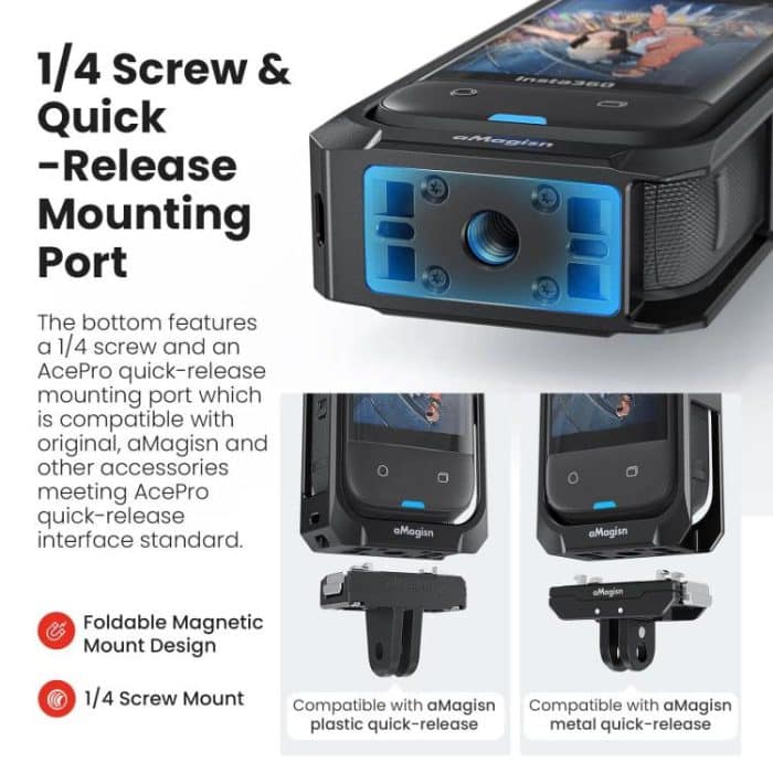 aMagisn Metal Cage for Insta360 X5 Wind Noise Reduction, Shockproof Mount with Dual Cold Shoe – Bild 6