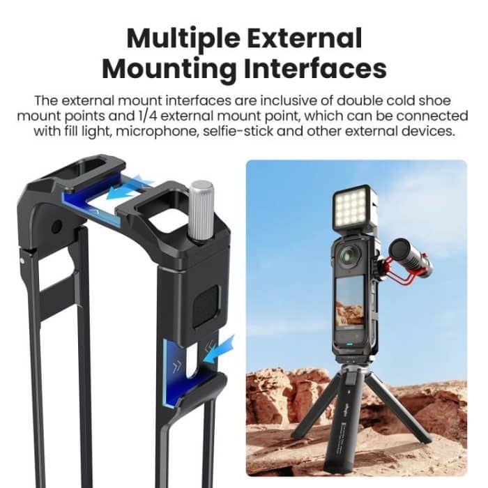 aMagisn Metal Cage for Insta360 X5 Wind Noise Reduction, Shockproof Mount with Dual Cold Shoe – Bild 7