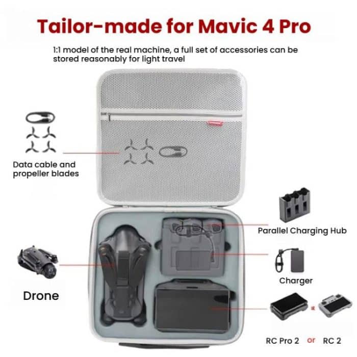 For DJI Mavic 4 Pro Fly More Combo / Creator Combo Carrying Case Durable PU Crossbody Shoulder Bag, Shoulder Bag Black, Shoulder Bag Gray – Bild 3