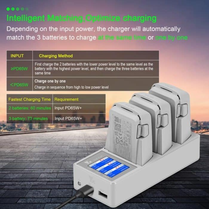 Für DJI Flip Drone YX 3-Kanal-Batterieladegerät mit Farb-LCD-Bildschirm Smart Charging Hub – Bild 3