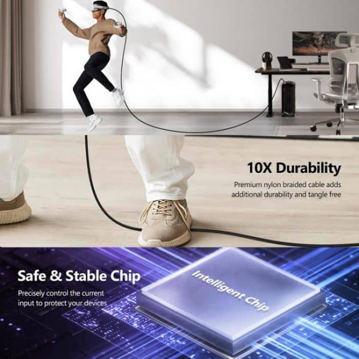 5 m Typ-C VR-Streaming-Verbindungskabel 10 GB Hochgeschwindigkeitsübertragungs-Ellbogenkabel für Smart-Geräte, für Meta Quest 2/3 / PICO 4 / Apple Vision Pro / PSVR 2 – Bild 10