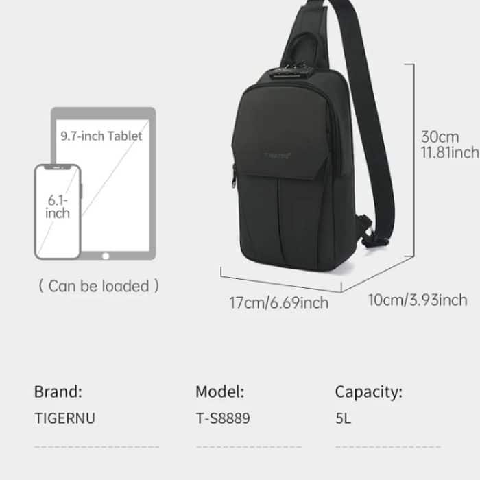 Tigernu Men Large Capacity Chest Bag Anti-Theft Crossbody Shoulder Bag with TSA007 Approved Lock, Tigernu Black – Bild 10