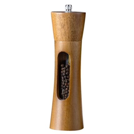 8 inch Acrylic Pepper Grinder Pagoda-shaped Wooden Kitchen Pepper Mill, Single With Box, Double+Base+Spoon+Steel Brush+Black Brush