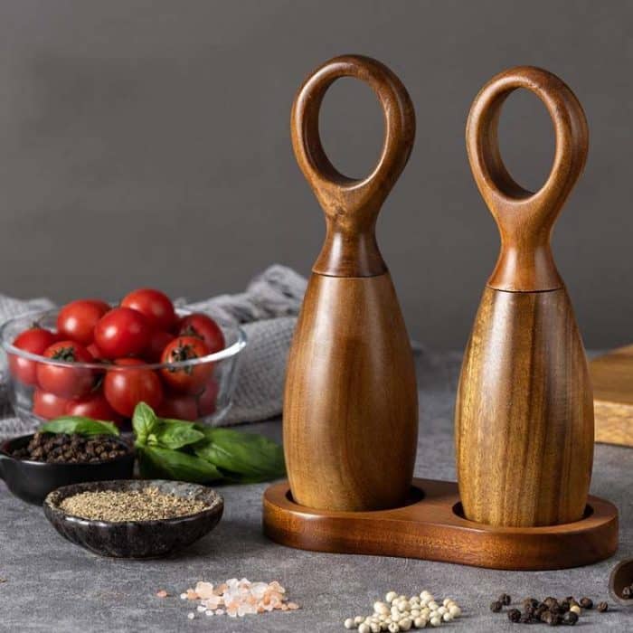 7 Inch Manual Acacia Wood Ceramic Core Grinder Multi Purpose Grinder, Single, Double+Base – Bild 2