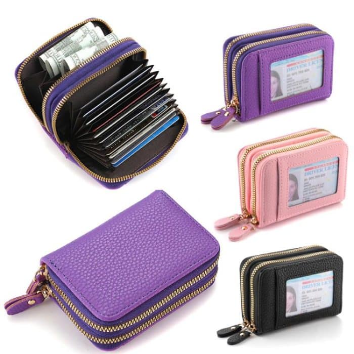 Women Minimalist Accordion Wallet Coin Purse Card Organizer With Double Zipper ID Window – Bild 2