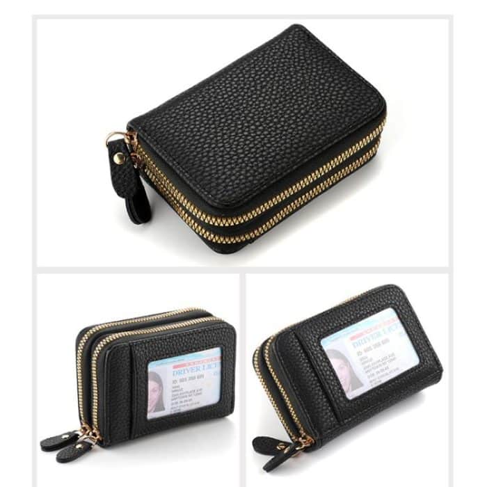 Women Minimalist Accordion Wallet Coin Purse Card Organizer With Double Zipper ID Window – Bild 3