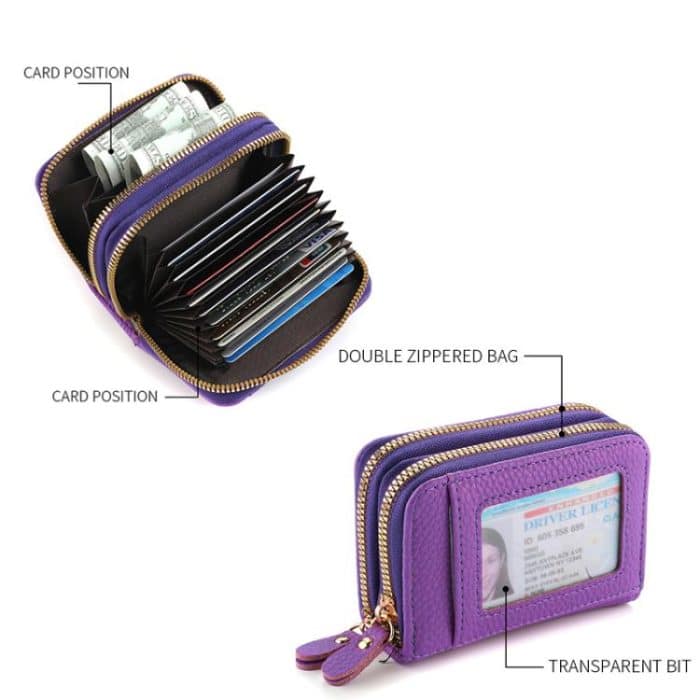 Women Minimalist Accordion Wallet Coin Purse Card Organizer With Double Zipper ID Window – Bild 4