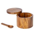Wooden Salt Jar Storage Box Seasoning Jar With Lid And Spoon, 1 Layer Single Grid, 1 Layer Double Grid, Double Layer