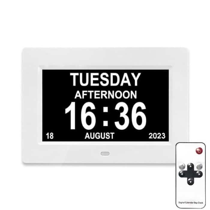7-inch Digital Frame Calendar Day Clock With 3 Medication Alerts, 5 Custom Alarms, Multi-Language Support, US Plug White, US Plug Black, EU Plug White, EU Plug Black, AU Plug White, AU Plug Black, UK Plug White, UK Plug Black – Bild 1