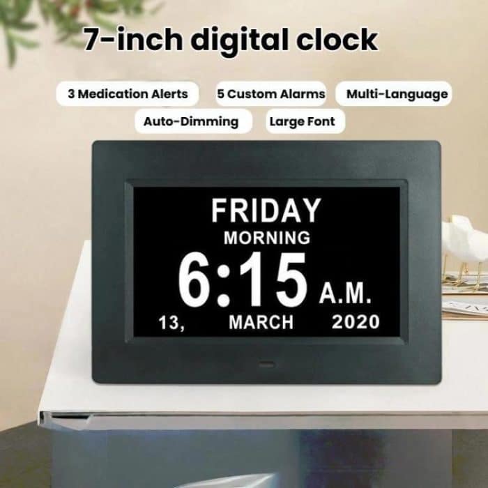 7-inch Digital Frame Calendar Day Clock With 3 Medication Alerts, 5 Custom Alarms, Multi-Language Support, US Plug White, US Plug Black, EU Plug White, EU Plug Black, AU Plug White, AU Plug Black, UK Plug White, UK Plug Black – Bild 2