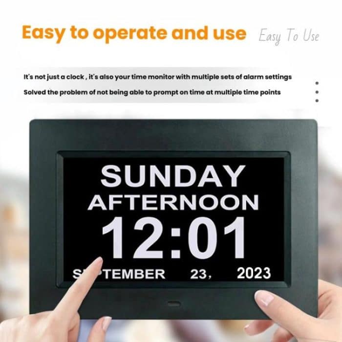 7-inch Digital Frame Calendar Day Clock With 3 Medication Alerts, 5 Custom Alarms, Multi-Language Support, US Plug White, US Plug Black, EU Plug White, EU Plug Black, AU Plug White, AU Plug Black, UK Plug White, UK Plug Black – Bild 4