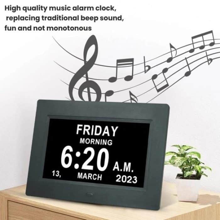 7-inch Digital Frame Calendar Day Clock With 3 Medication Alerts, 5 Custom Alarms, Multi-Language Support, US Plug White, US Plug Black, EU Plug White, EU Plug Black, AU Plug White, AU Plug Black, UK Plug White, UK Plug Black – Bild 6