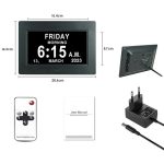 7-inch Digital Frame Calendar Day Clock With 3 Medication Alerts, 5 Custom Alarms, Multi-Language Support, US Plug White, US Plug Black, EU Plug White, EU Plug Black, AU Plug White, AU Plug Black, UK Plug White, UK Plug Black – Bild 10