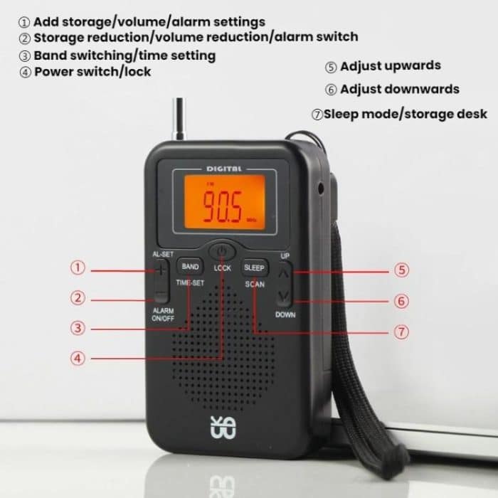 Portable FM/AM Clock-Controlled Stereo Pocket Radio Player, For EU, For US – Bild 7