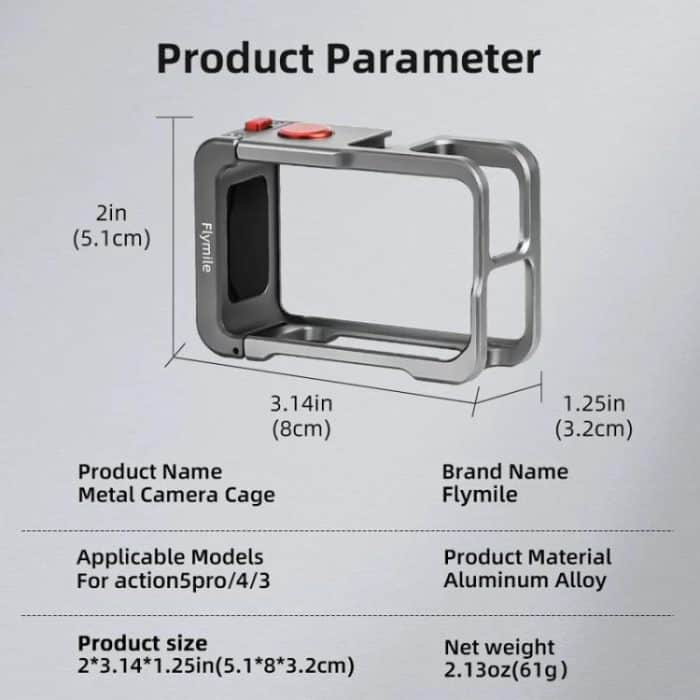 For DJI Osmo Action 5 Pro/4/3 Flymile Metal Protective Cage with Cold Shoe Mount – Bild 12