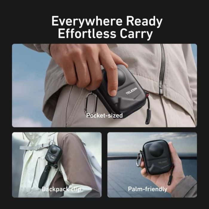 PU Carrying Case for DJI Osmo 360 Camera Protective Pouch with Carabiner Clip, TELESIN Full-Coverage, TELESIN Open Bottom – Bild 5