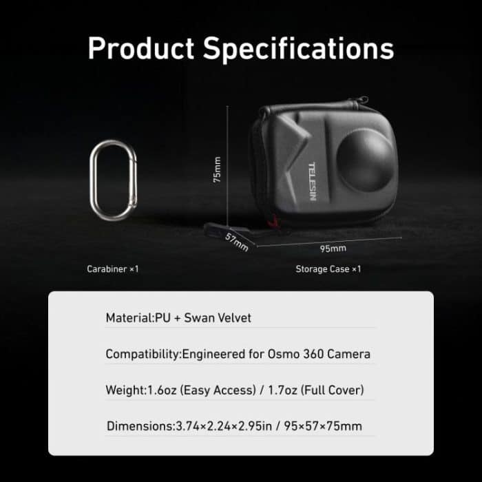 PU Carrying Case for DJI Osmo 360 Camera Protective Pouch with Carabiner Clip, TELESIN Full-Coverage, TELESIN Open Bottom – Bild 9