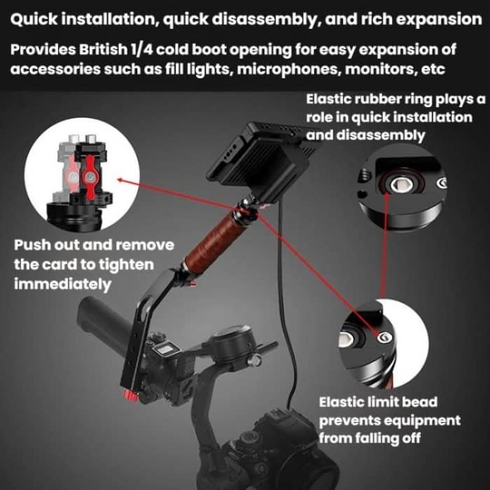 Gimbal Wooden Handle Chute Snail Gimbal Side Handle Grip,For DJI RS 4 Mini / 4 PRO / 3 / 3 Mini / 3 PRO / 2, Single Handle, With Chute, With Chute And Snail Gimbal – Bild 3