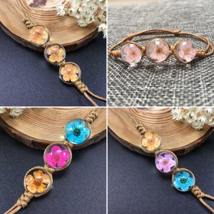 Glückliche handgemachte gewebte Trockenblumen-Glasperlen-Armbänder – Bild 5