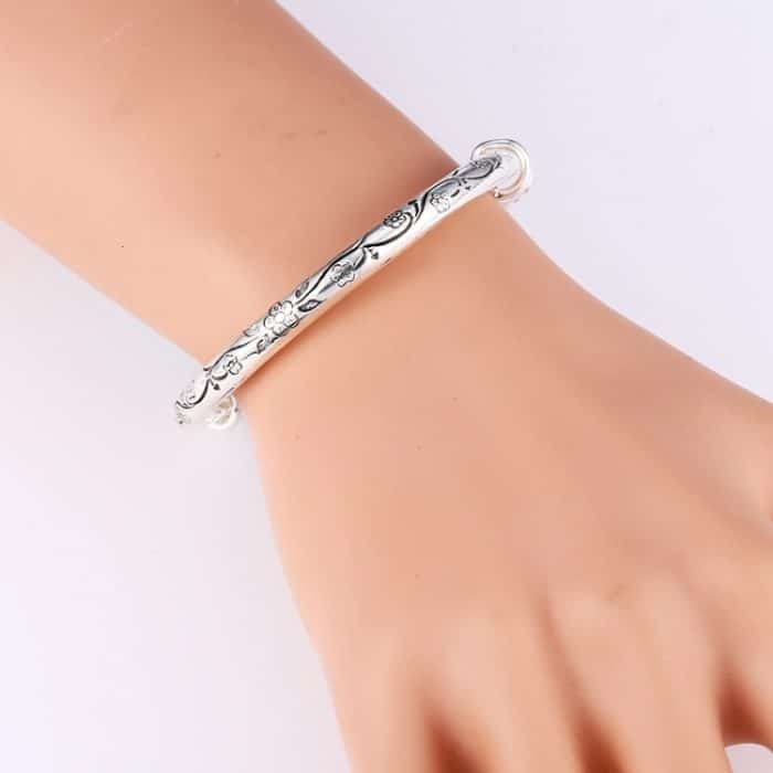Böhmische Vintage Retro Silber Armreifen Frauen klassische handgemachte tibetische Silber geschnitzte Pflaumenmanschette Armbänder – Bild 3