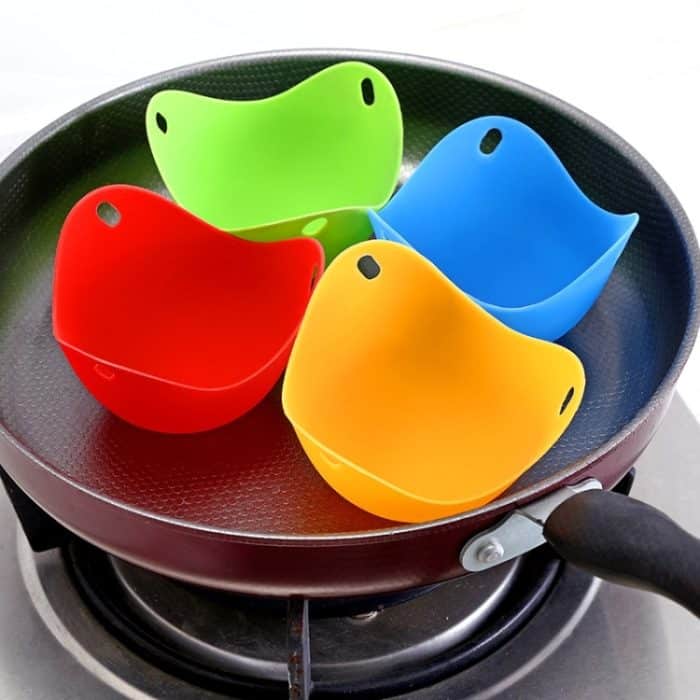 3 PCS Silikon Eierkocher Eierhalter Küchenwerkzeuge Pfannkuchen Kochgeschirr Backgeschirr Dampf Eier Teller Tablett, Green, Red, Blue, Yellow, 4 pieces of steamed egg – Bild 6