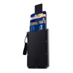 Tragbarer, ultradünner Kartenhalter mit ausziehbarem Design, unsichtbarer, personalisierter Kartenhalter, Brown Microfiber Leather, Black Genuine Leather