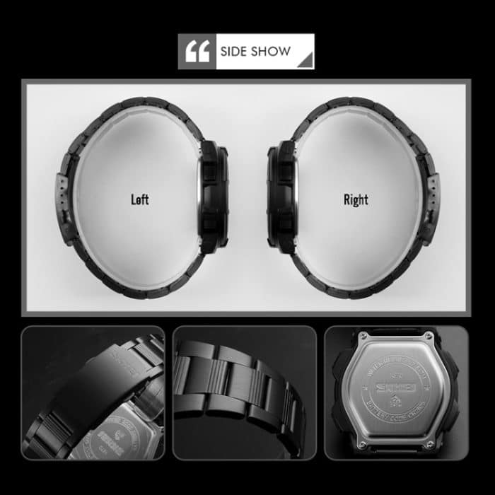 SKMEI 1370 Multifunktionale Herren-Outdoor-Sport-Nachtleuchtende, wasserdichte, digitale Armbanduhr aus Edelstahl, SKMEI 1370 – Bild 5