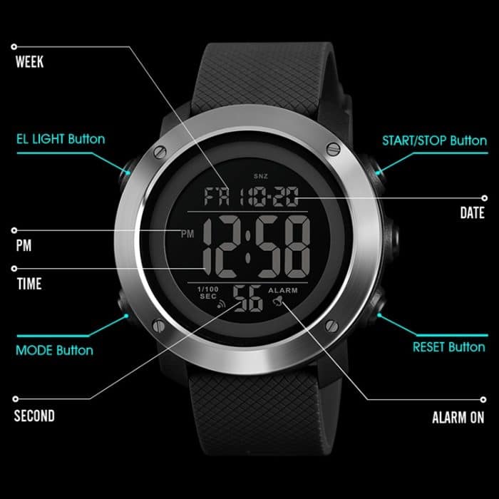 SKMEI 1426 Multifunktionale Outdoor-Mode, nachtleuchtende, wasserdichte, weiße Maschinen-Gummiring-Digitaluhr, White Machine Rubber Ring, 1426 White Machine Rubber Ring – Bild 6