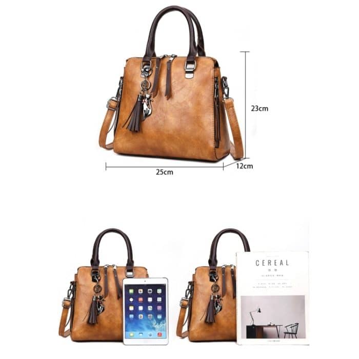 Lässige PU-Umhängetasche, Damenhandtasche, Umhängetasche mit Quaste und Katzenanhänger – Bild 6