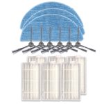 XI242 3 Paar K614 Seitenbürsten + 6 PCS I208 Filter + 3 PCS I201 Lappen Set für ILIFE V5S Pro / V50 / V5S