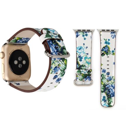 Mode Pastoralismus Stil Kleine Blumenmuster Frauen Uhr Leder Armband Für Apple Watch Serie 7 41mm / 6&SE&5&4 40mm / 3&2&1 38mm