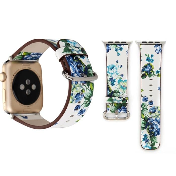 CA5701A.jpg Mode Pastoralismus Stil Kleine Blumenmuster Frauen Uhr Leder Armband Für Apple Watch Serie 7 41mm / 6&SE&5&4 40mm / 3&2&1 38mm – Bild 1
