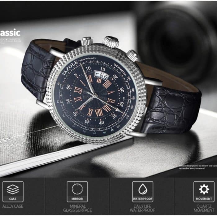 CA7413ZW_10.jpg 406 YAZOLE Herrenmode Business Lederband Quarz-Armbanduhr (Braun + Weiß) – Bild 11