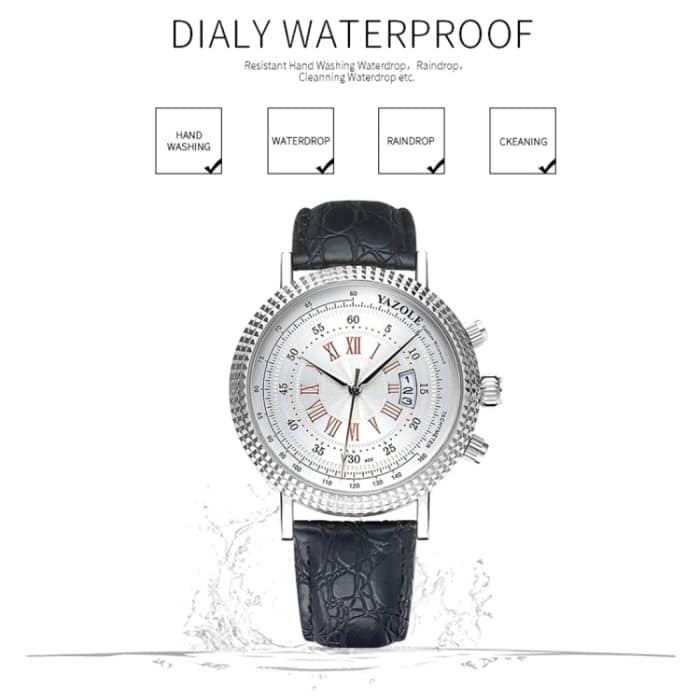 CA7413ZW_2.jpg 406 YAZOLE Herrenmode Business Lederband Quarz-Armbanduhr (Braun + Weiß) – Bild 3