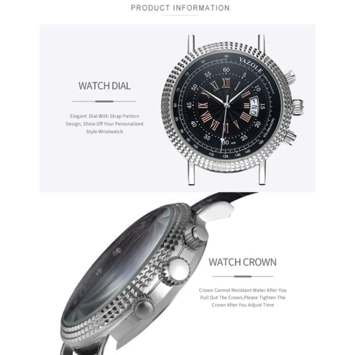 CA7413ZW_7.jpg 406 YAZOLE Herrenmode Business Lederband Quarz-Armbanduhr (Braun + Weiß) – Bild 8