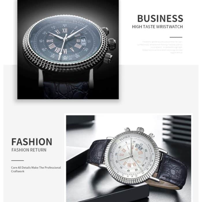 CA7413ZW_8.jpg 406 YAZOLE Herrenmode Business Lederband Quarz-Armbanduhr (Braun + Weiß) – Bild 9