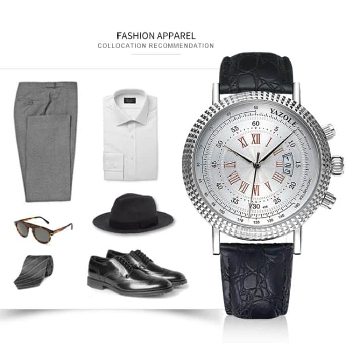 CA7413ZW_9.jpg 406 YAZOLE Herrenmode Business Lederband Quarz-Armbanduhr (Braun + Weiß) – Bild 10