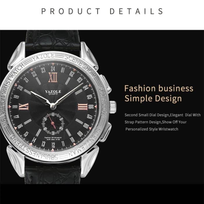 CA7415BB_5.jpg 419 YAZOLE Herren-Armbanduhr, modisch, Business-Lederband, Quarz-Armbanduhr (schwarz) – Bild 6