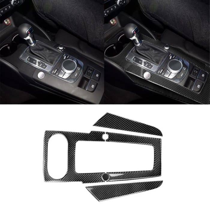 3 PCS Car Carbon Fiber Gear Panel Dekoraufkleber für Audi A3, mit Motorstartknopfdekoration – Bild 1