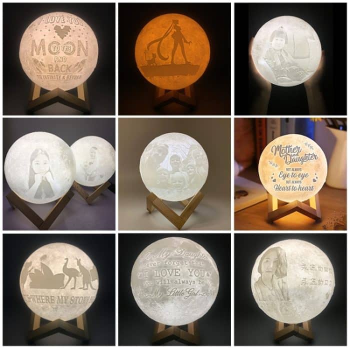 Maßgeschneiderter Touch-Schalter, 3-Farben-3D-Druck-Mondlampe, USB-Aufladung, energiesparendes LED-Nachtlicht mit Holzhaltersockel – Bild 7