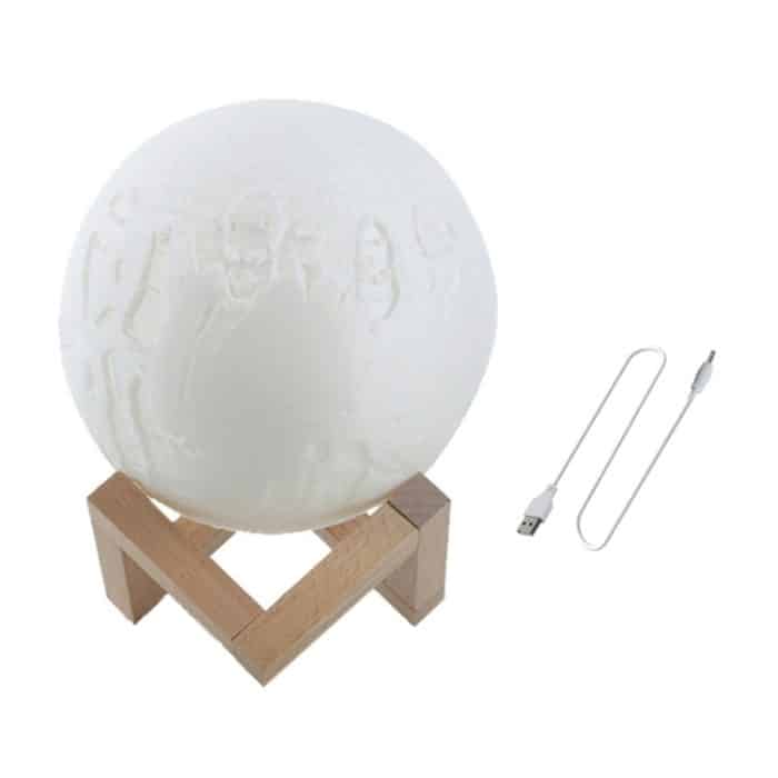 Maßgeschneiderte, getupfte 3-Farben-3D-Druck-Mondlampe, USB-Aufladung, energiesparendes LED-Nachtlicht mit Holzhaltersockel – Bild 2